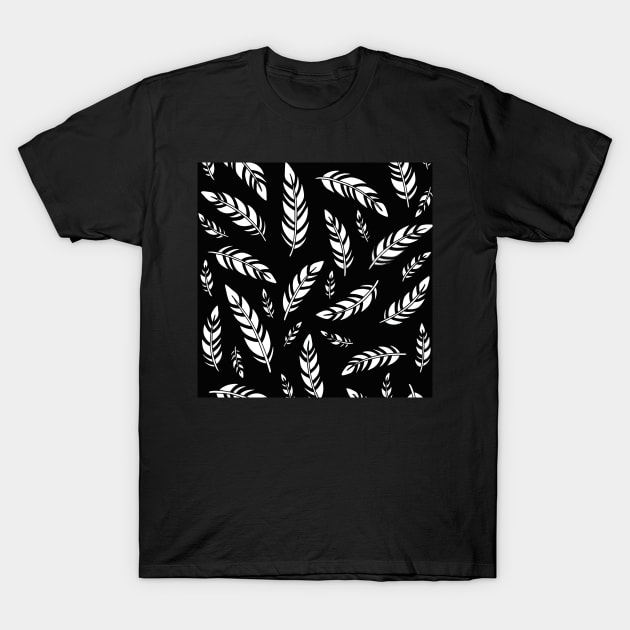 Black and White Feathers T-Shirt by HLeslie Design